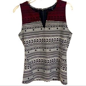 Sanctuary Aztec print top v-neck with back zipper size medium